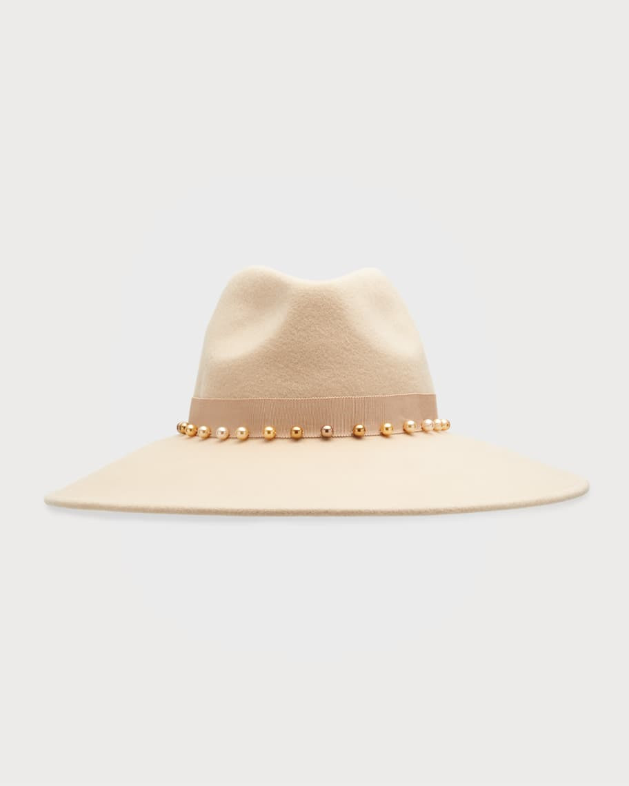 Emmanuelle Ombre Pearl Felt Fedora Hat | Neiman Marcus