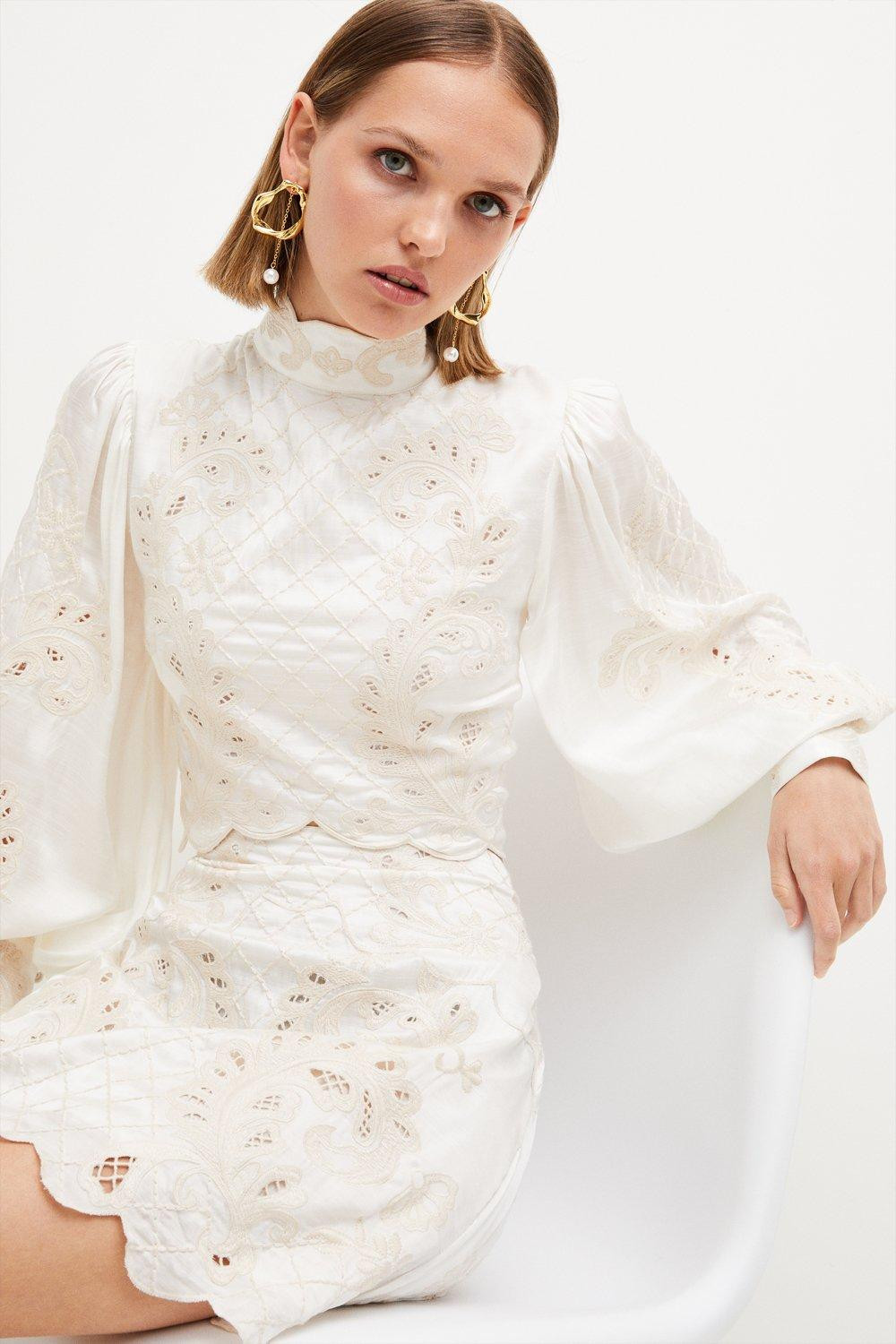 Lydia Millen Petite Mirrored Cutwork Blouse | Karen Millen US