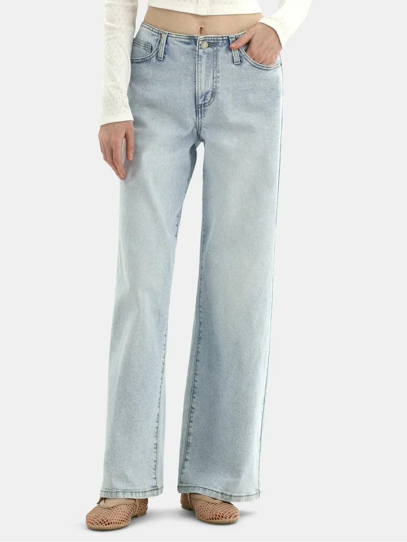 No Boundaries Mid-Rise Baggy Wide Leg Jeans, 31.5'' Inseam, Women's | Walmart (US)