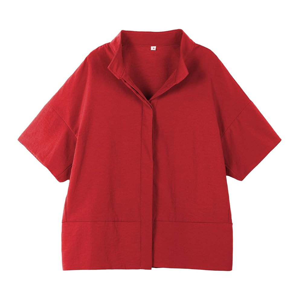 Ainangua Women Casual Button Down Shirts Oversized Short Sleeve Stand Collar Tops Trendy Work Blo... | Amazon (US)