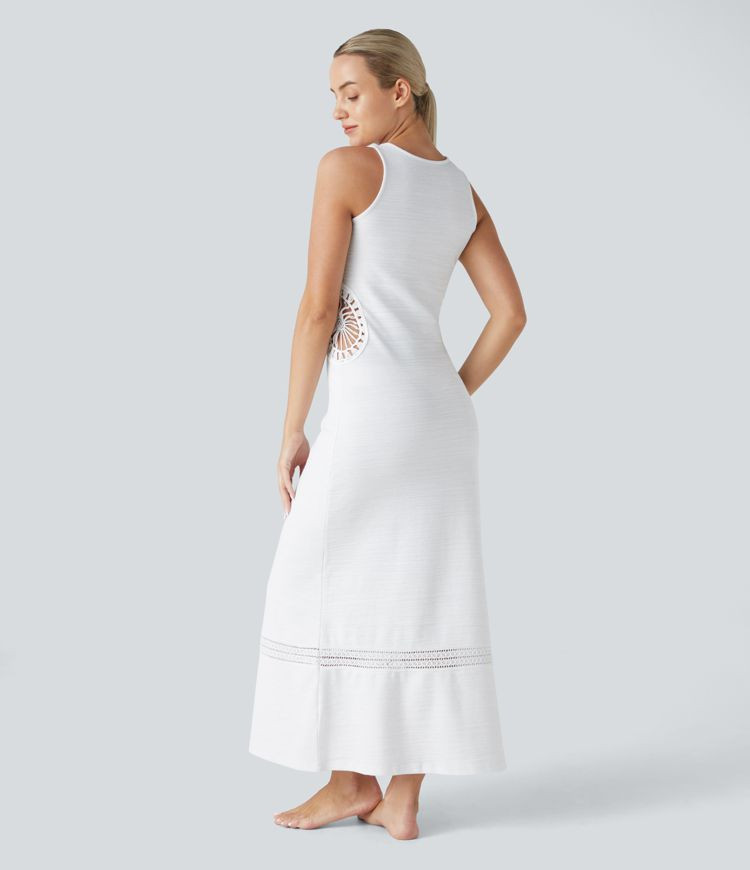 Women’s Round Neck Crochet Maxi Casual Tank Dress - Halara | HALARA