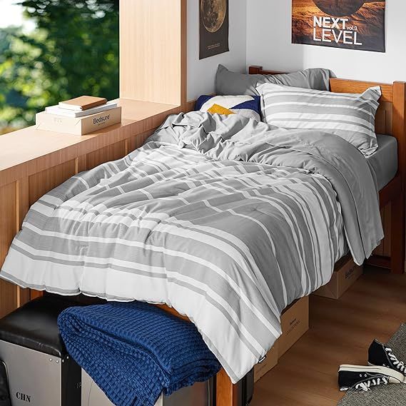 Bedsure Twin Comforter Set 5 Pieces, Gray White Striped Twin Bedding Sets All Season Bed Set, Twi... | Amazon (US)