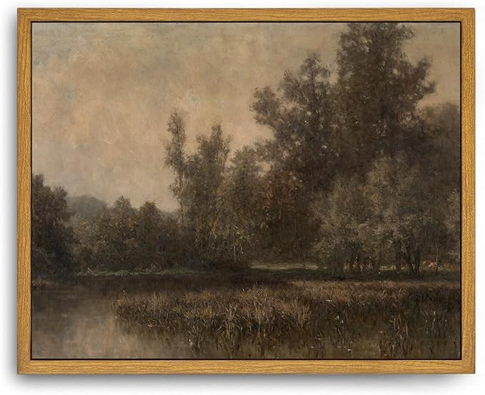 Roslynity Framed Canvas Wall Art Vintage Print Oil Paintings Moody Lake Landscape Nature Swamp Da... | Amazon (US)