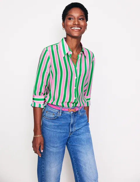 Sienna Silk Shirt - Mauve and Green Stripe | Boden US | Boden (US)