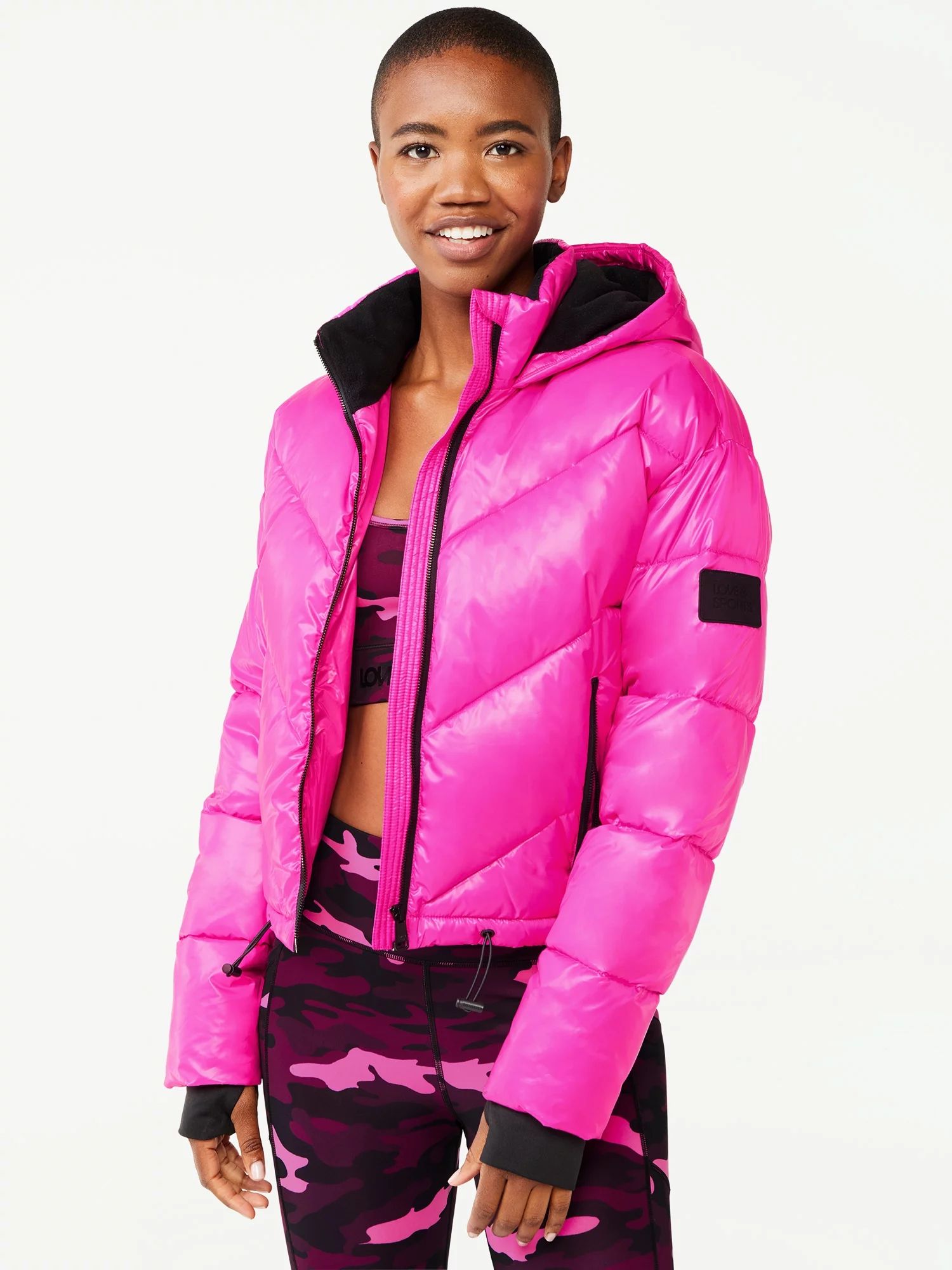 Love & Sports Women's Cropped Puffer Jacket with Hood | Walmart (US)