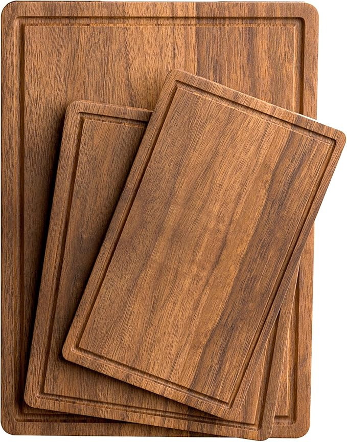Acacia Wood Cutting Boards Set of 3 for Kitchen, Large Wooden Cutting Board with Juice Groove, Ch... | Amazon (US)