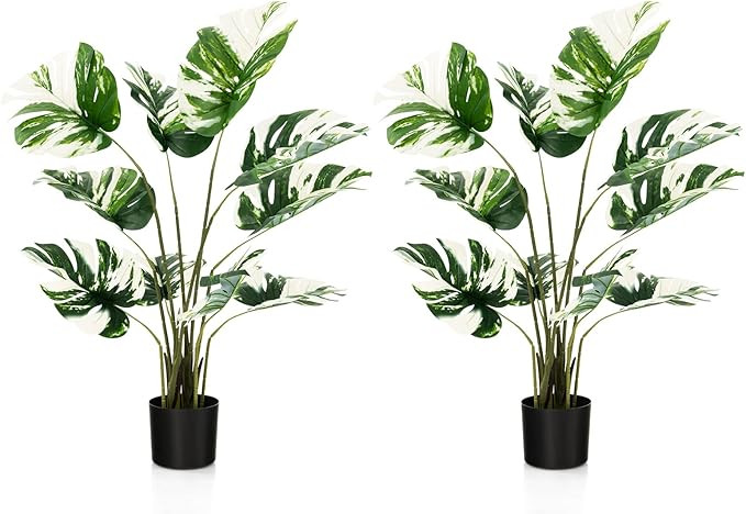 Goplus 4ft Artificial Monstera Deliciosa Plant, 2 Pack Tall Fake Tropical Palm Tree in Pot with 1... | Amazon (US)