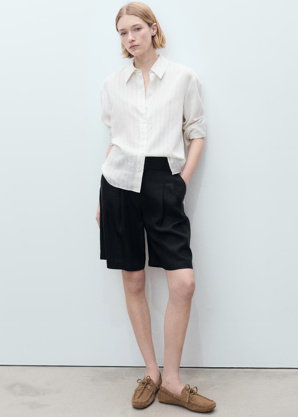 Belt linen-blend Bermuda shorts | Mango (US/MX/AU)