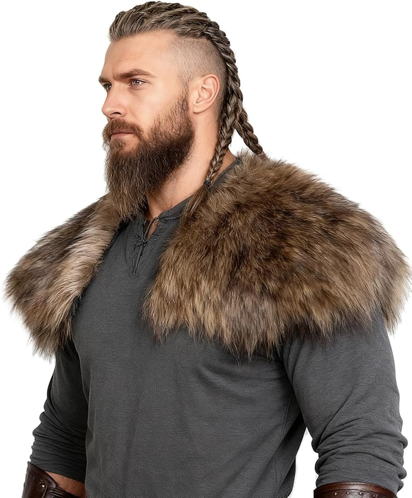 Joukavor Viking Faux Fur Collar Fur Shoulder Wrap Shawl Viking Halloween Costume Men | Amazon (US)
