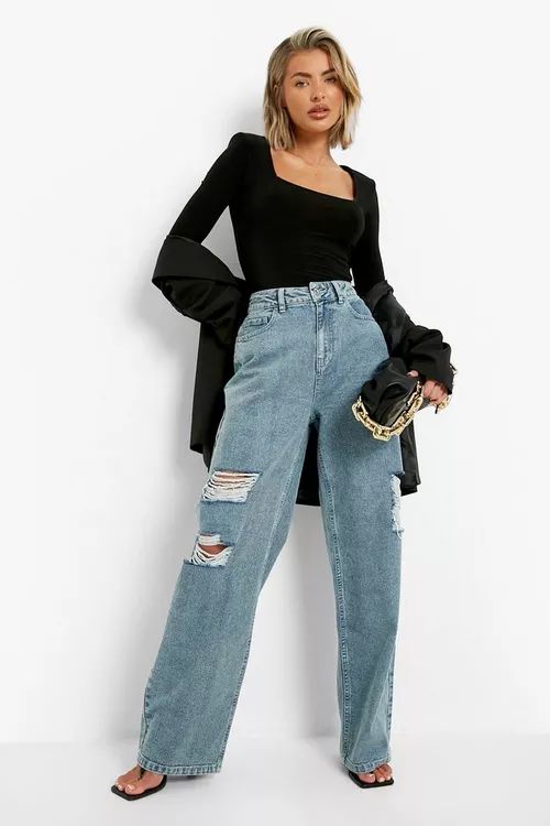 Ripped High Waisted Dad Jeans | Boohoo.com (US & CA)