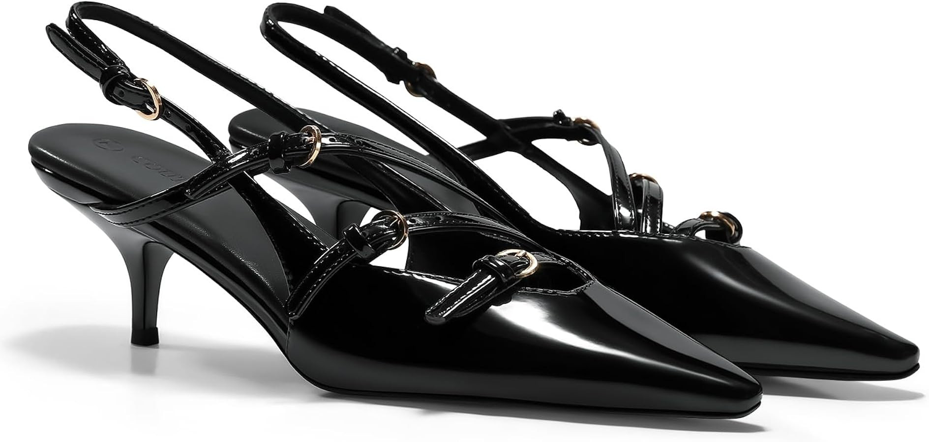Coutgo Slingback Kitten Heels for Women Low Heel Closed Pointed Toe Buckle Strap Pumps Shoes | Amazon (US)