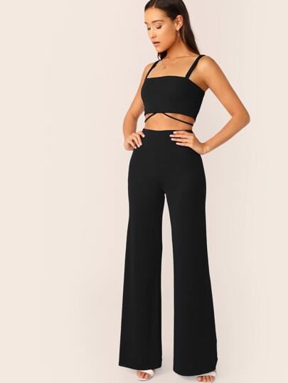 SHEIN Strappy Cami Top & Flare Leg Pants Set | SHEIN