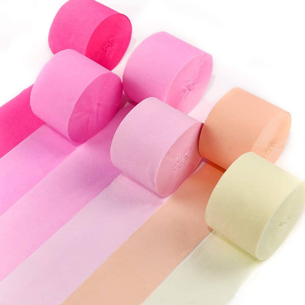 PartyWoo Pink Crepe Paper Streamers 6pcs 492ft Pack of Light Hot Dark Pink Peach Ivory White Crep... | Amazon (US)