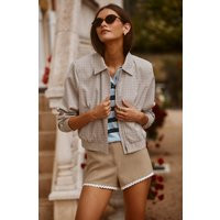ASTR the Label | Reid Plaid Elastic Hem Jacket in Brown blue plaid | Size S | ASTR The Label (US)