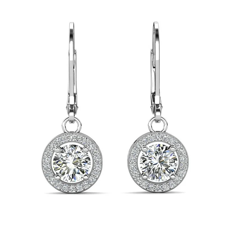 Cate & Chloe Juliana 18k White Gold Plated Halo Drop Earrings with Simulated Diamond for Women - ... | Walmart (US)