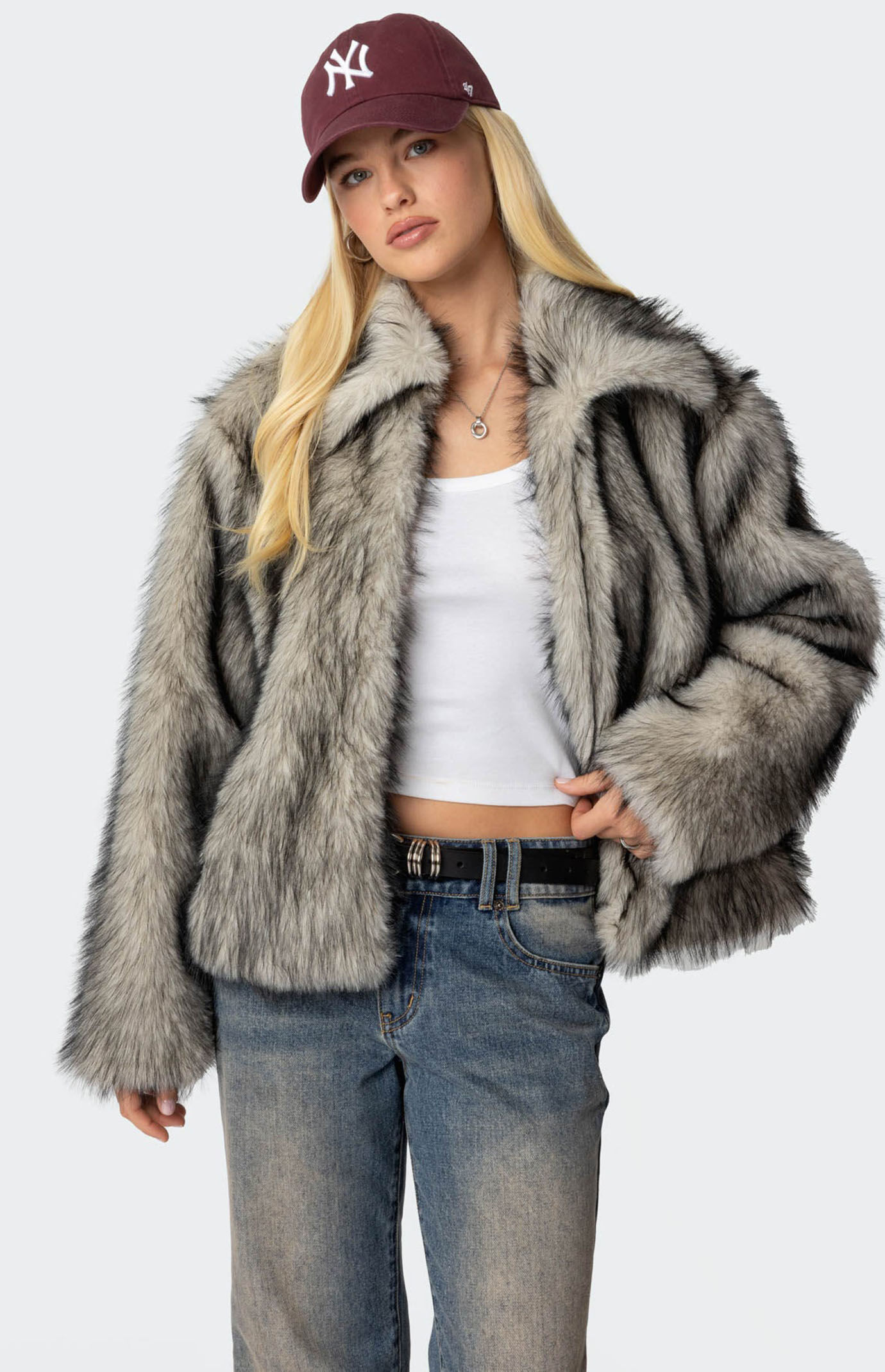 Edikted Women's Mob Wife Faux Fur Jacket in Black/White - Size XS | PacSun