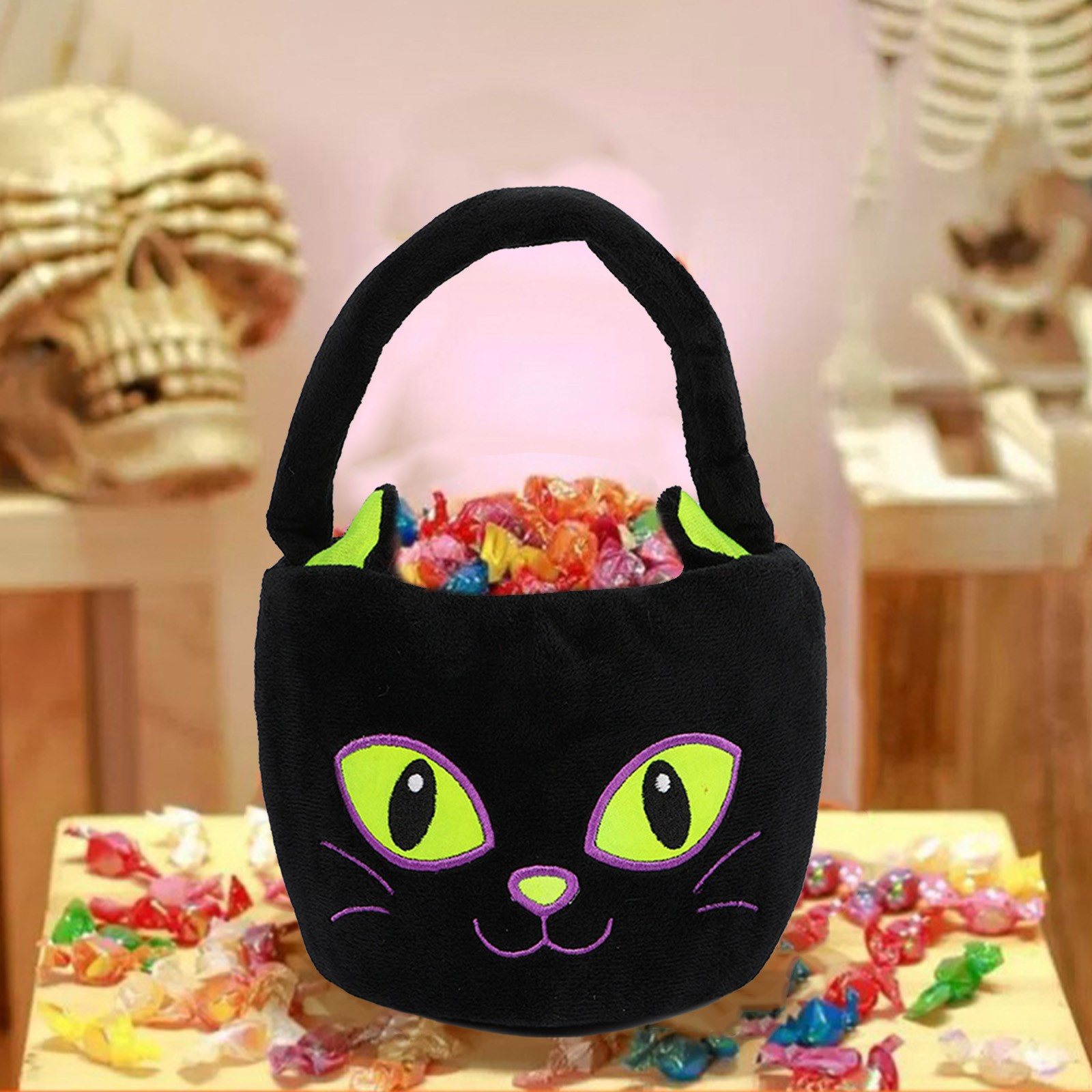 SDJMa 10 inch Big Halloween Plush Balck Cat Basket Trick or Treat Bags Halloween Candy Bucket for... | Walmart (US)