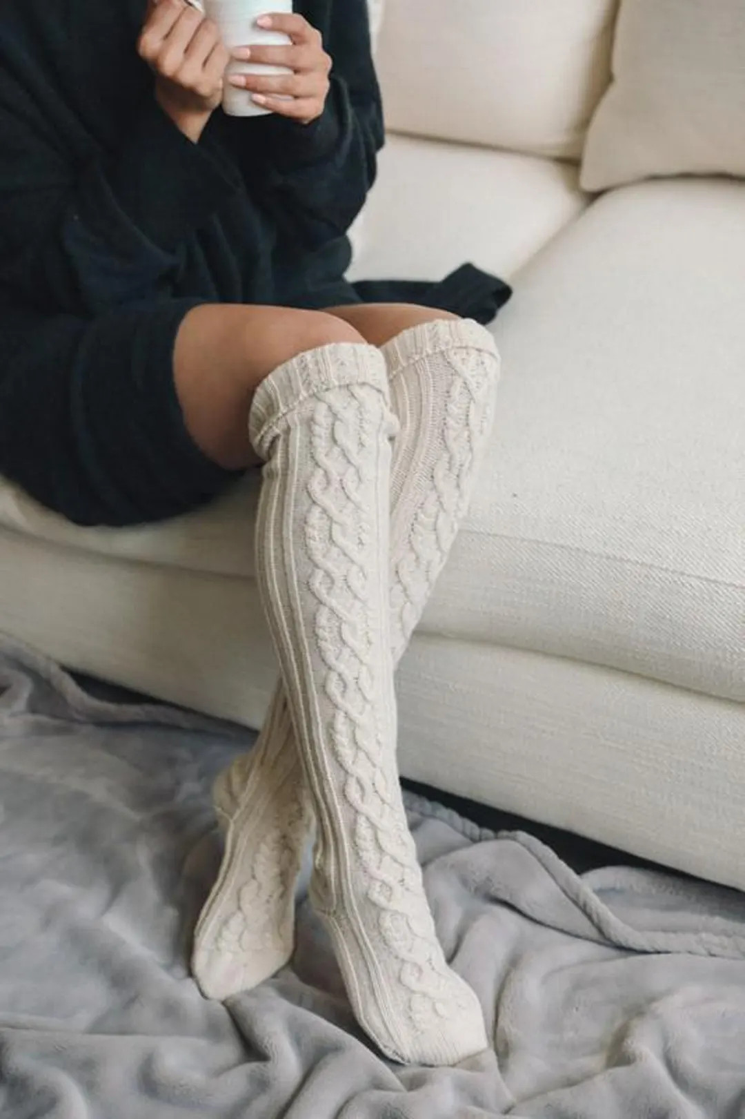 Bestseller Cable Knit Lounge Socks Thigh High Socks for Women, Winter Over Knee Socks Cable Knitt... | Etsy (US)
