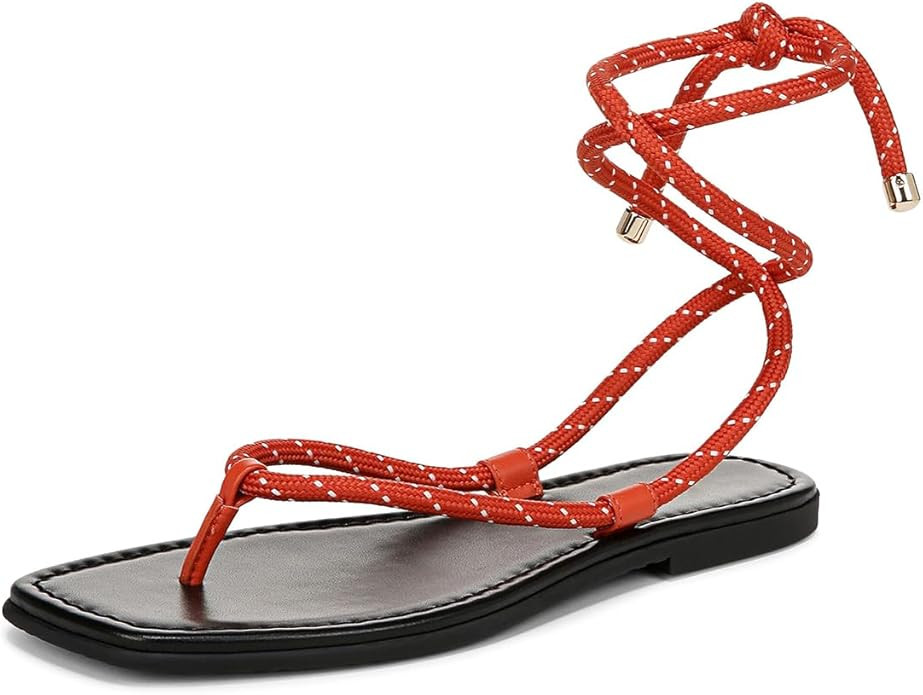 Lace up Flat Sandals for Women Open Square Toe with Adjustable Ankle Strap Thong Sandals Summer B... | Amazon (US)