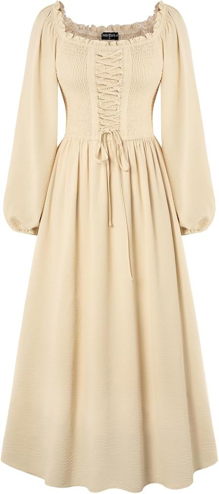 Scarlet Darkness Renaissance Dress Women Long Sleeve Cottagecore Smoked Dress with Pockets | Amazon (US)
