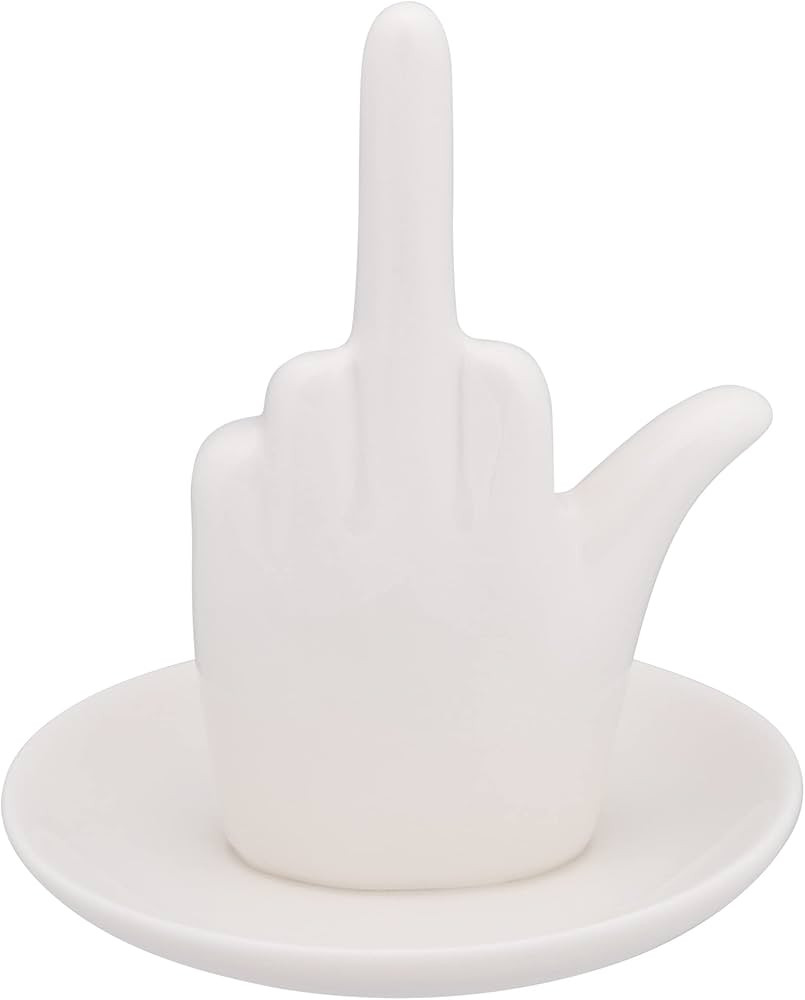 Stephanie Imports White Ceramic Middle Finger Jewelry Ring Dish Tray | Amazon (US)