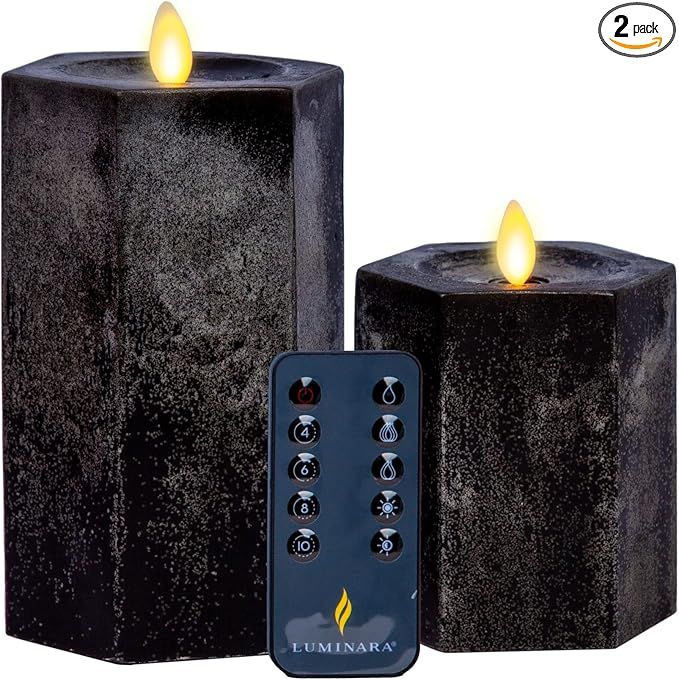 Luminara Set of 2 Hexagon Flameless Moving Flame Candles (3.5" Width x 4.5" and 6.5" Tall) Unscen... | Amazon (US)