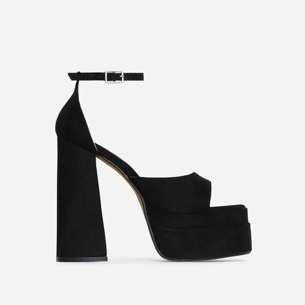That-Extra Peep Toe Platform Block Heel In Black Faux Suede | EGO (UK)