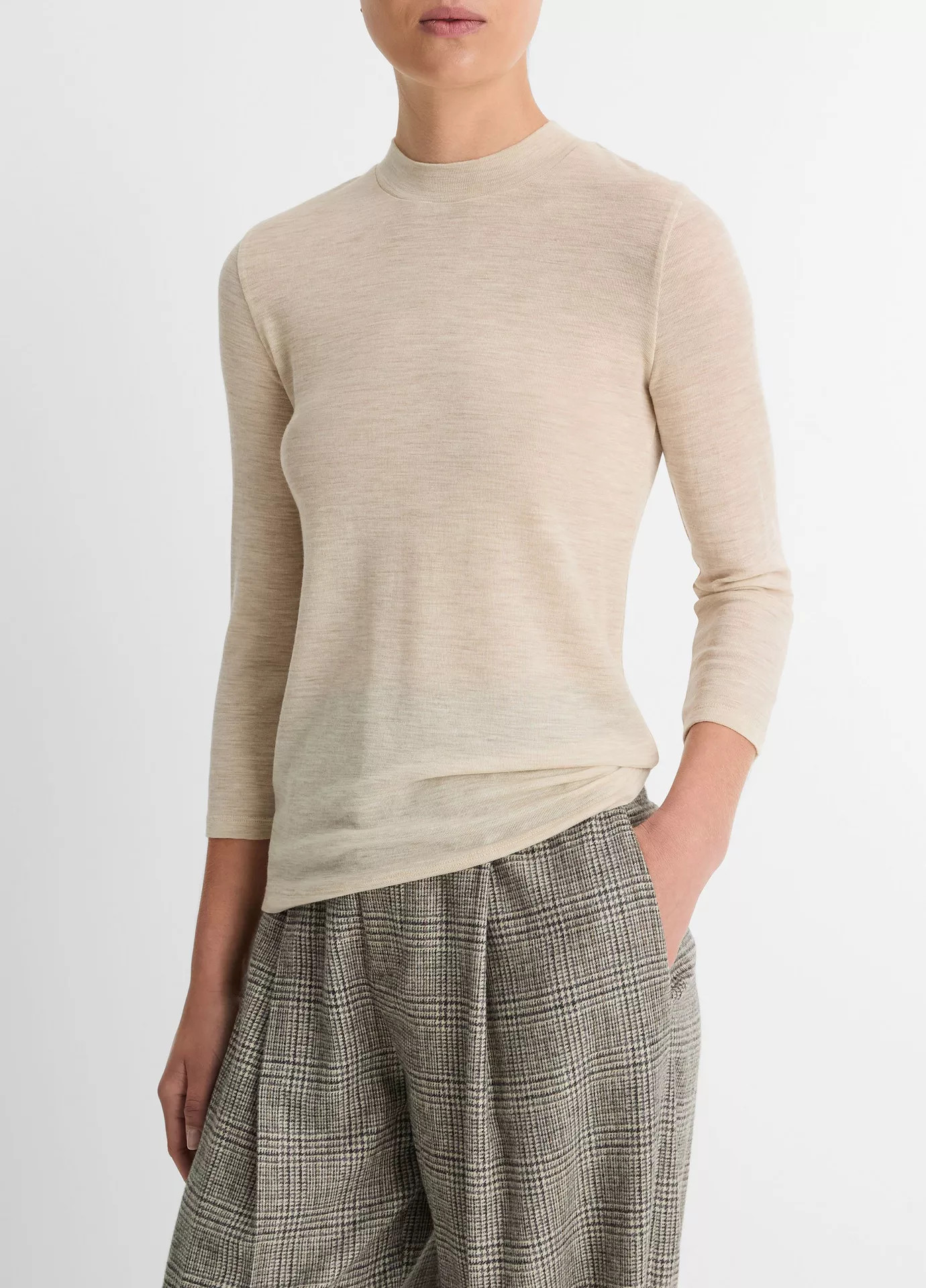 Wool Three-Quarter-Sleeve Mock-Neck Top | Vince LLC