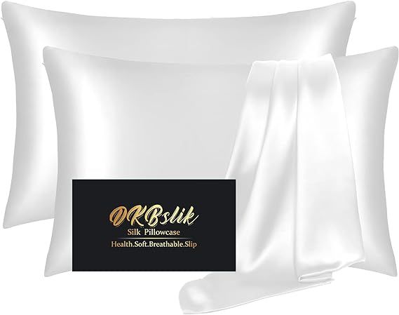 Silk Pillow Cases 2 Pack, Mulberry Silk Pillowcases Standard Set of 2, Health, Smooth, Anti Acne,... | Amazon (US)