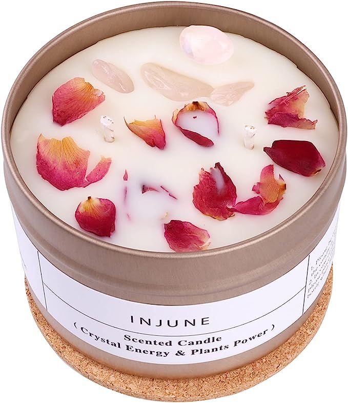Rose Scented Candles Valentines Day Gifts Handmade Soy Wax Healing Candle Organic Dry Flower and Ros | Amazon (US)