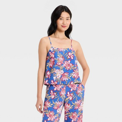 Women's Resort Linen Cami Tank Top - A New Day™ Blue Floral S | Target