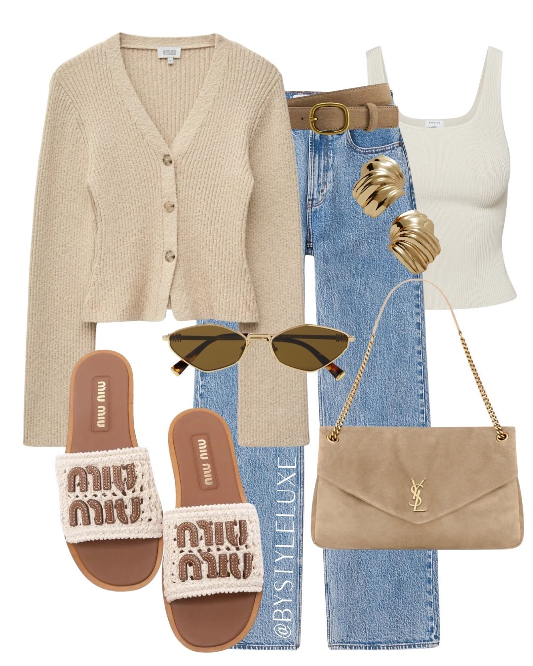 TANK TOP - Beige cardigan styled with a wardrobe staple white tank top and jeans for the win

#jeans #springoutfit #sandals 

#LTKshoes #LTKjeans #LTKspring