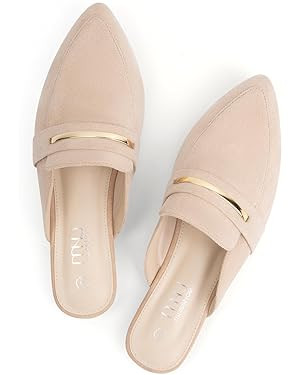 MUSSHOE Mules for Woman Pointed Toe Women's Bukle Mule Flat Slip-on Womens Mules Shoes Casual Fas... | Amazon (US)