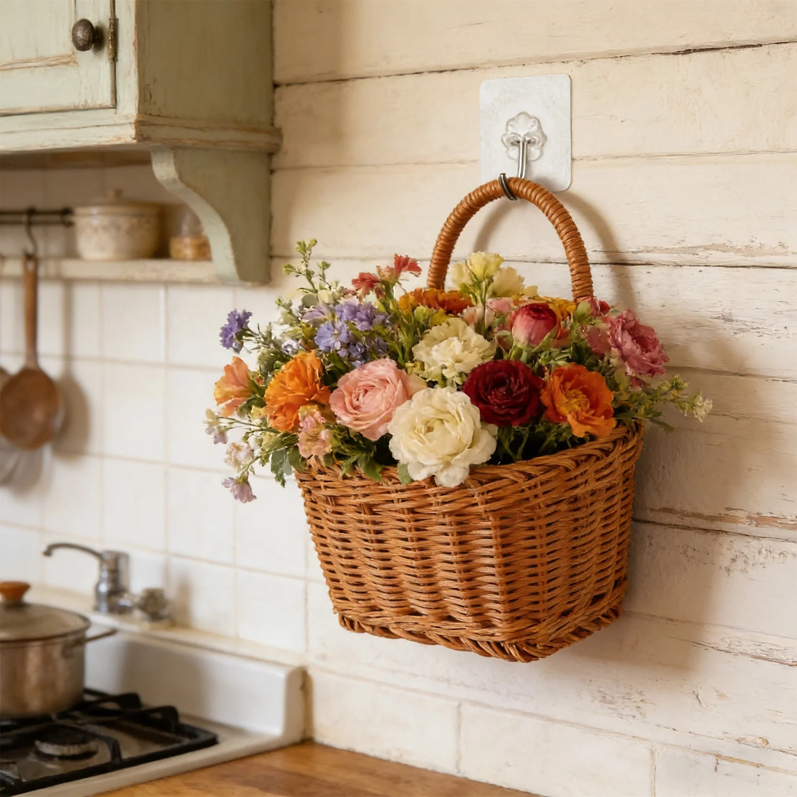 Wall-Mounted Woven Basket | Imitation Rattan Hanging Storage Organizer for Small Items | Home Decor Flower Basket for Keys, Mail & Bathroom Essentials | Brown Plastic Wall Decor (6x5x4 Inches) - Walmart.com | Walmart (US)