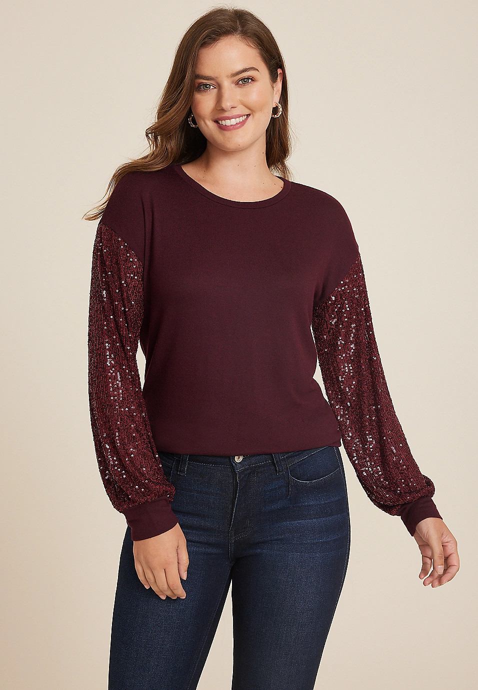 Sequin Sleeve Drop Shoulder Blouse | Maurices