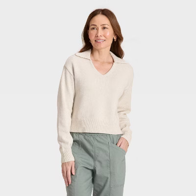 Women's Collared Neck Pullover Sweater - Universal Thread™ Cream S | Target