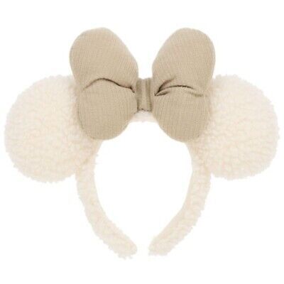 Disney Parks Minnie Ears Headband Fluffy Winter White Beige Bow Tokyo Disneyland  | eBay | eBay US