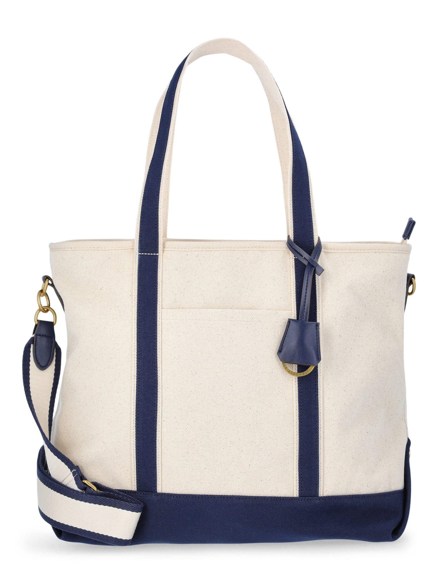 Free Assembly Women's Medium Canvas Tote, Natural/Navy | Walmart (US)