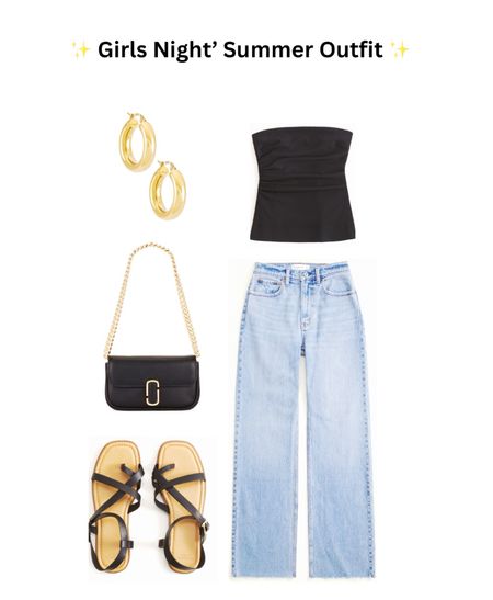 Girls Night Out, Date Night, Casual Outfits, Tube Tops, Black Tops, Jeans, Purses, Sandals, Gold Earrings, Summer Night

#LTKparties #LTKstyletip #LTKshoecrush