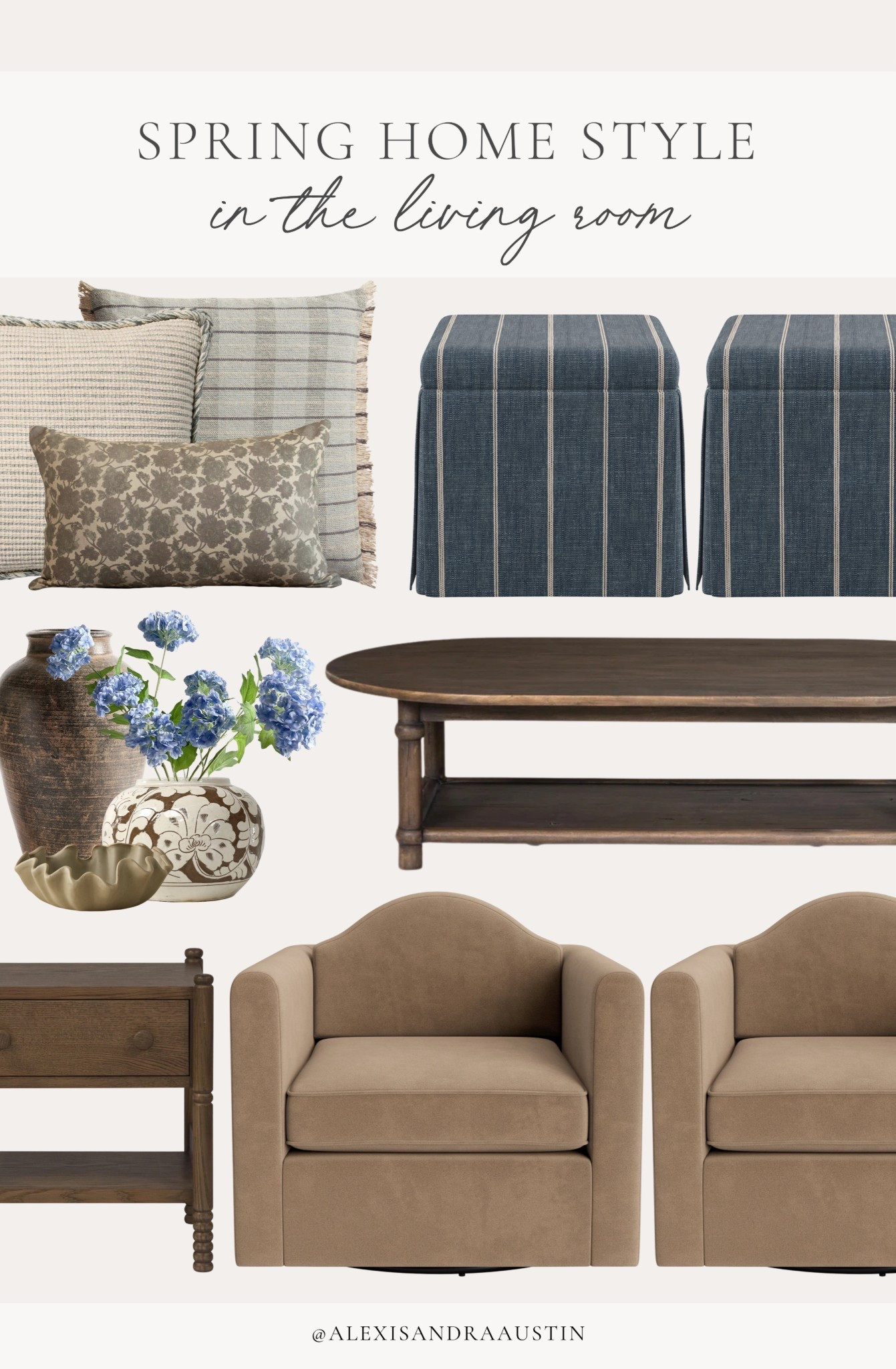 Collected spring style with a pop of blue! Loving the element of an added color for a fresh spring this season.

Home finds, neutral home inspo, furniture favorites, living room refresh, spring refresh, accent chair, cozy throw pillow, faux florals, coffee table, ottoman details, pops of blue, accent table, neutral wood tones, Wayfair, Four Hands, found it on Amazon, Loloi, Woven Nook, shop the look!

#LTKSeasonal #LTKHome