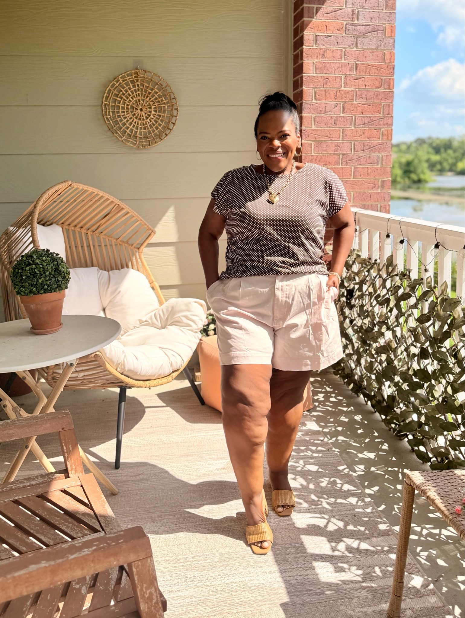 Summer outfits / mom friendly shorts / pale pink shorts / light pink shorts / polka dot tee / summer ootd / old navy shorts / plus size shorts / tees to packs

#LTKootd #LTKmomlife #LTKSaleAlert
