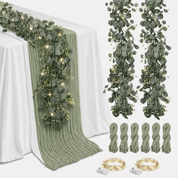 Cinrobiye 11pcs Cheesecloth Table Runner Set 120 Inch \u2013 Gauze Table Runner with Napkins, Euc... | Amazon (US)