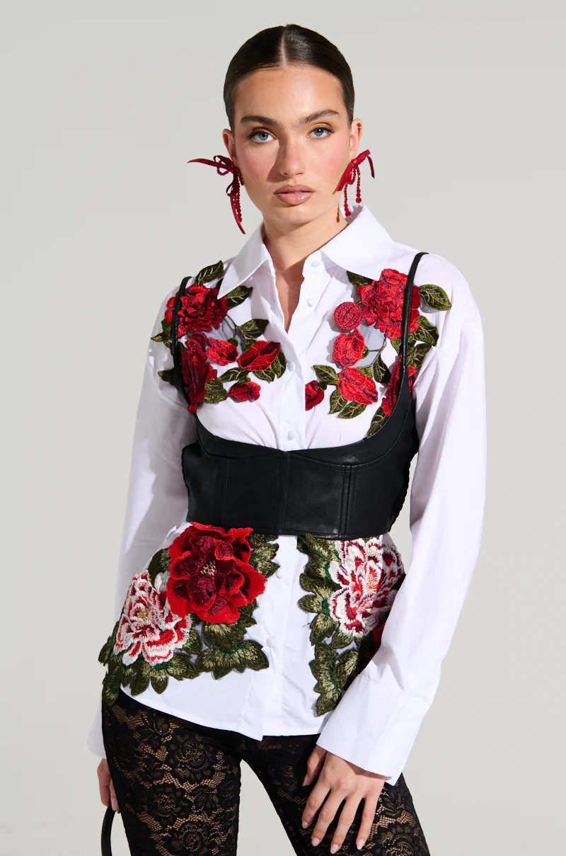 ROSA CORSET DETAIL BUTTON DOWN BLOUSE | AKIRA