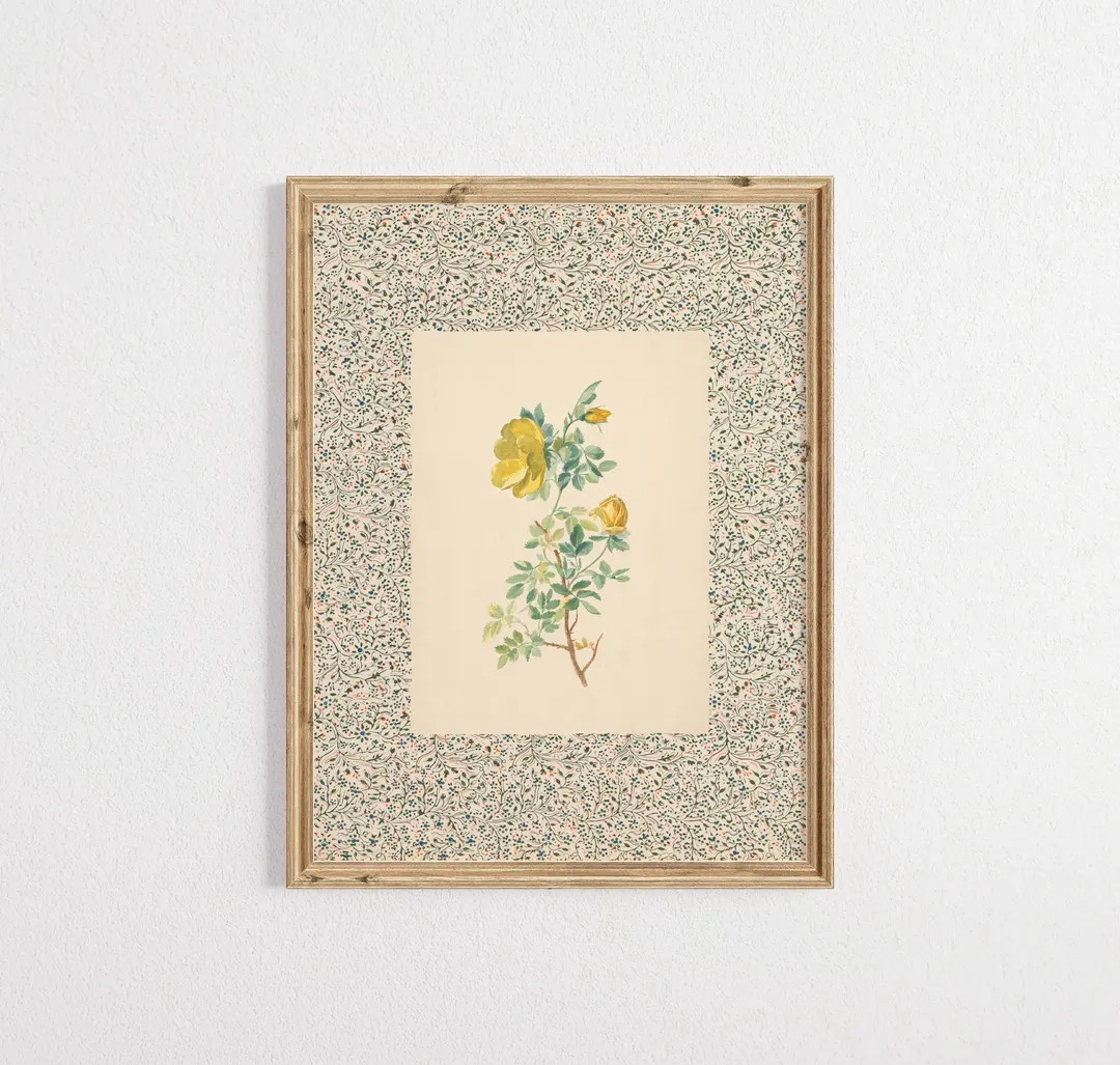 Botanical French Cottage Art Print, Printable Farmhouse Decor, Yellow Green Floral Wall Art, Vint... | Etsy (Global)