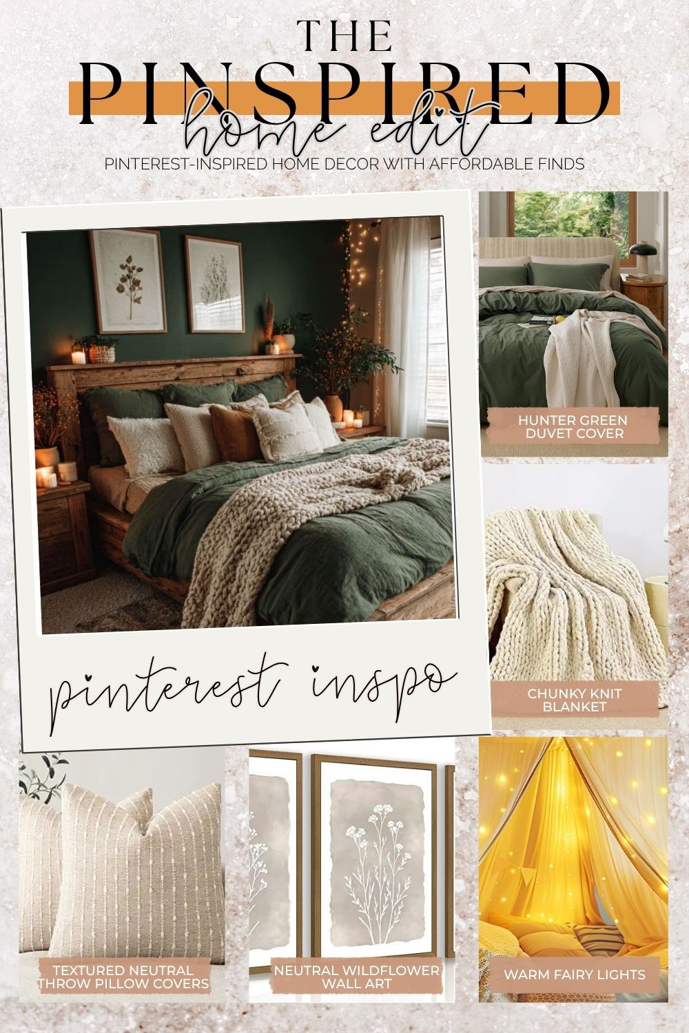 Cozy moody bedroom decor with deep green bedding, warm wood tones and soft neutral layers 🌿✨ Recreate this Pinterest-inspired bedroom with a hunter green duvet cover, chunky knit blanket, textured neutral throw pillow covers, botanical wall art and warm fairy lights. I love how the rich green bedding makes the room feel cozy and grounded while the cream textures and soft lighting keep it warm and inviting. Perfect for a fall bedroom refresh, rustic bedroom, cozy guest room or anyone who loves earthy neutral home decor.

#FallBedroomDecor #CozyBedroom #GreenBedroom #BedroomDecor #MoodyBedroom #AmazonHome #AmazonFinds #FallHomeDecor #NeutralHomeDecor #RusticBedroom #CozyHome #BedroomInspo #EarthyHomeDecor #AffordableHomeDecor #PinterestInspired 

 #LTKmomlife #LTKSeasonal #LTKHome