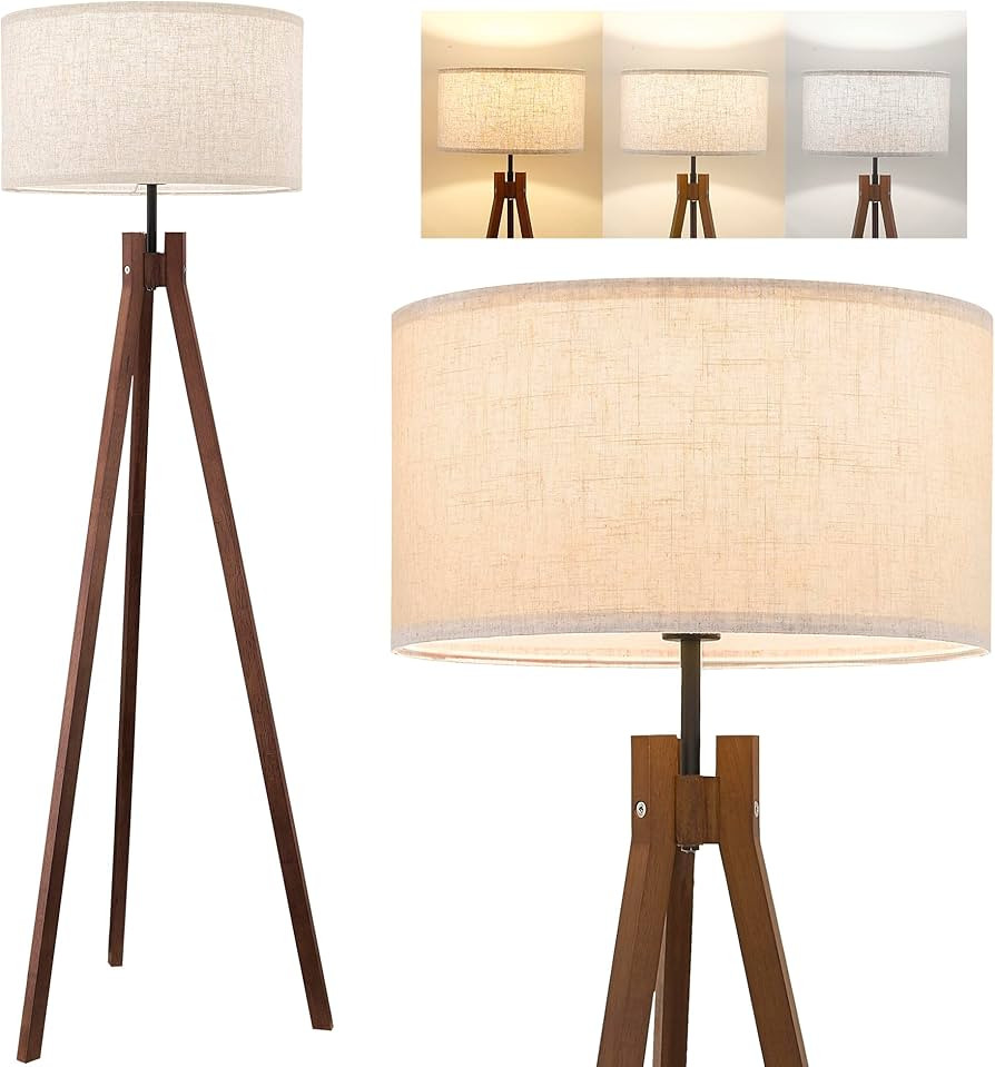 ELYONA Wood Tripod Floor Lamp, Mid Century Reading Standing Lamp with 3 Color Temperatures & Line... | Amazon (US)