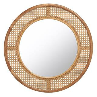 SAFAVIEH Byleth 23.6 in. W x 23.6 in. H Wood Round Modern Natural Wall Mirror MRR2021B - The Home... | The Home Depot