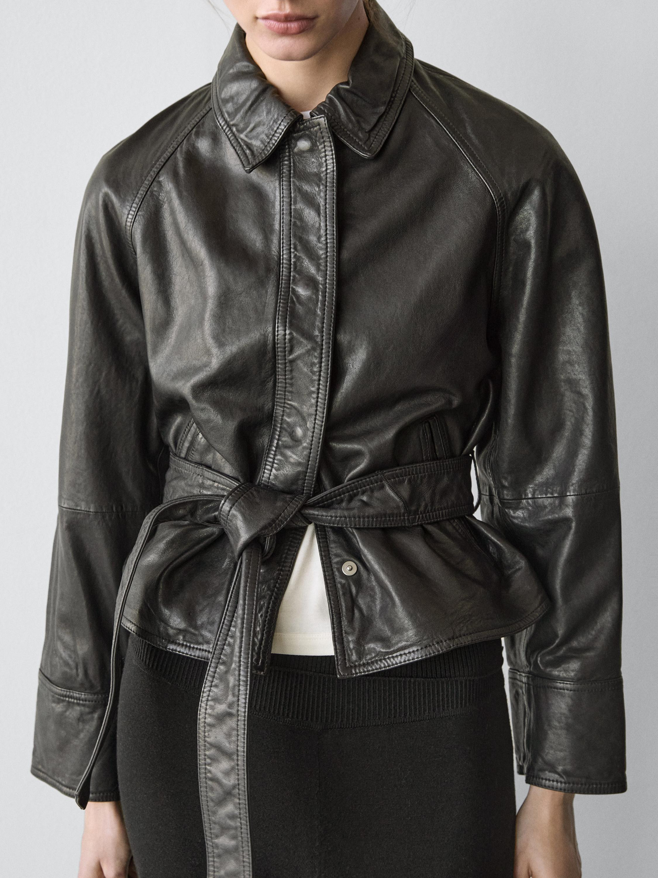 Nappa leather jacket with belt | Massimo Dutti UK