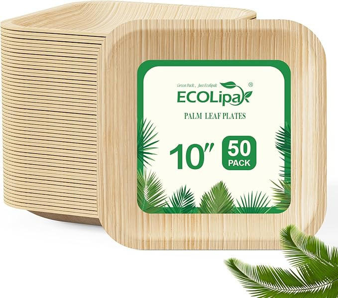 10 Inch Compostable Palm Leaf Plate Like Bamboo Plate, 50 Pack Disposable Biodegradable Plates Su... | Amazon (US)