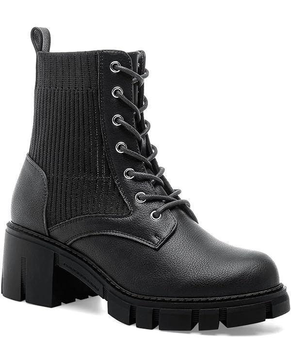 YETIER Combat Boots Womens Lug Sole Ankle Bootie for Women Lace up Platform Fashion Hiking Chelse... | Amazon (US)